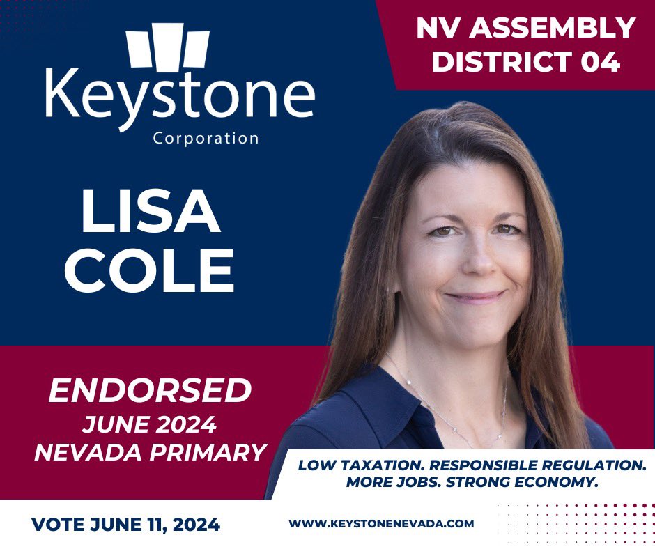 Grateful for the endorsement from the @KeystoneCorpNV. Their unwavering support for Nevada's business community and dedication to a thriving economic environment is commendable. I'm honored to have their backing as we work together to build a prosperous future for our state.