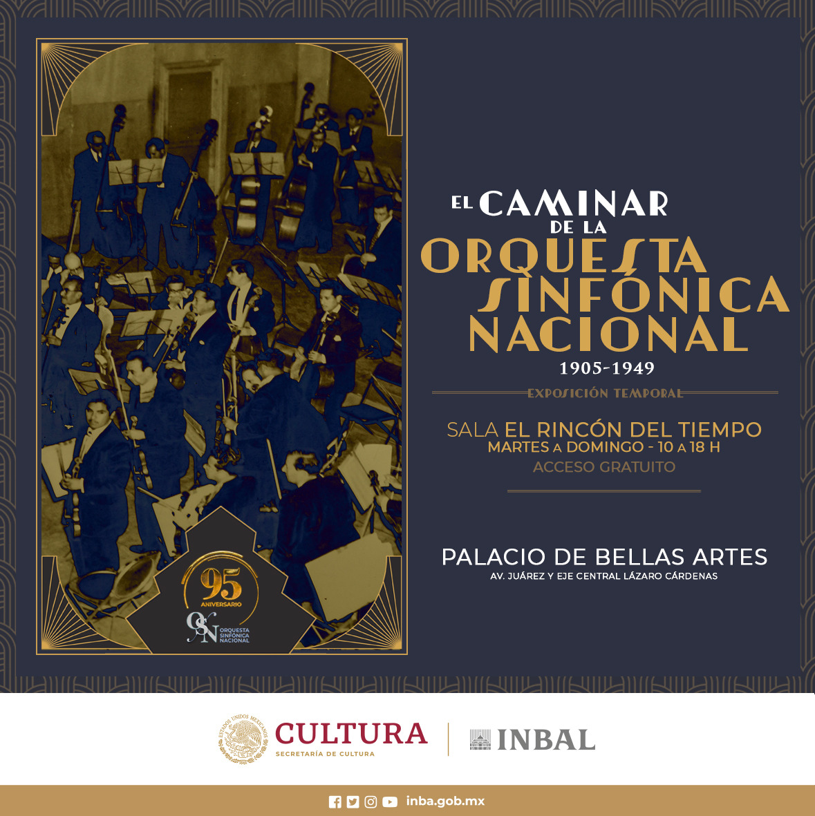 ¿Quisieras conocer gran parte de la historia de la Orquesta Sinfónica Nacional? Ven a la Sala El Rincón del Tiempo y visita la exposición “El caminar de la Orquesta Sinfónica Nacional 1905 – 1949, para así conocer gran parte de esta emblemática Orquesta. 🎟️#EntradaLibre