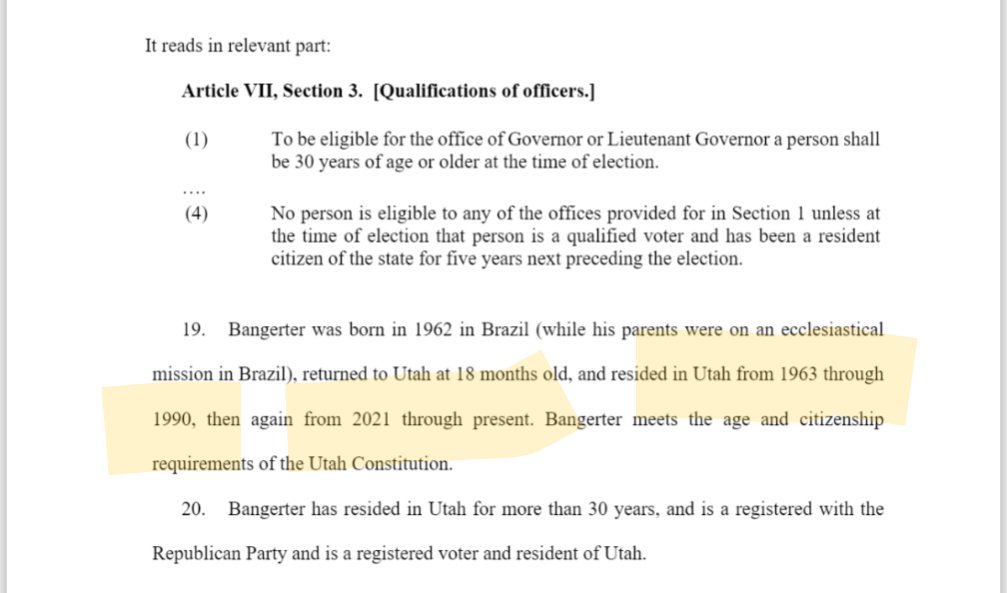 UPDATE to the UPDATE: @phil_lyman is now taking @LGHendersonUtah to court over her office's decision not to allow his LG pick, Layne Bangerter on the ballot. And his filing even states that Bangerter has not been a resident of Utah for 5 years immediately prior to the election.…