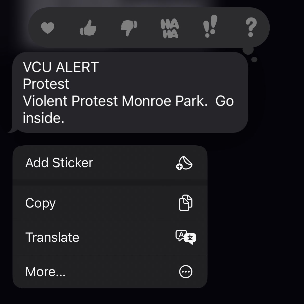 VCU immediately put the school into lockdown for a protest THEY made violent ? Students are being tear-gassed right now at #vcu after 26 cop cars surrounded the peaceful protest. This protest has been carried on all day with no harm to any students so why is it a problem now?