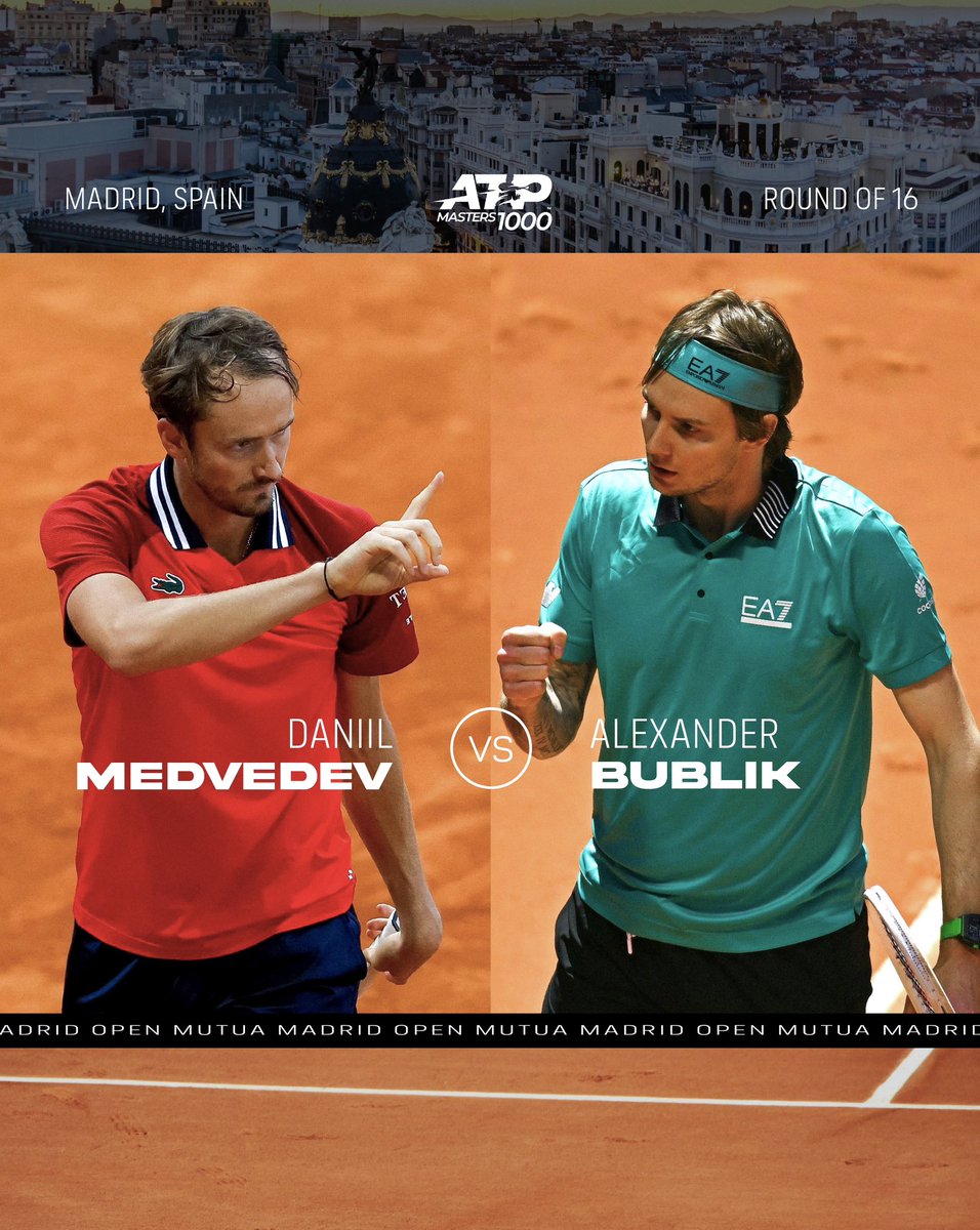 ATP1000 Mutua Madrid Open, Round of 16 🇰🇿Александр Бублик vs Даниил Медведев • 🗓️ 30 апреля, 14:00 #MMOPEN