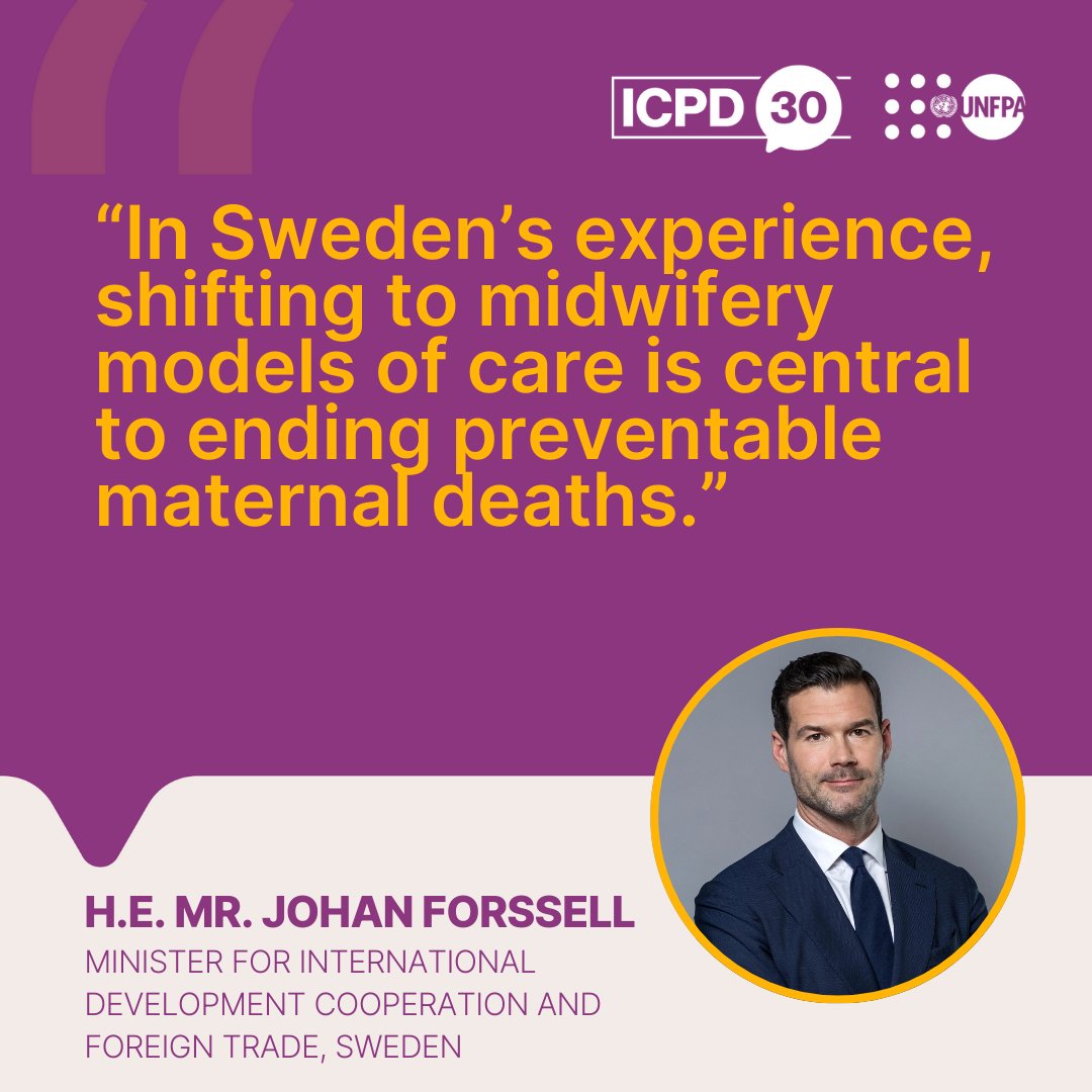 “Sweden’s resolute support to midwifery underscores our dedication to human rights.” — @JohanForssell

#Sweden continues to be an indispensable partner for #MaternalHealth worldwide 🌍

#CPD57 #ICPD30