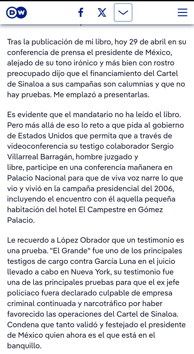 Oye @lopezobrador_, te recuerdo que la confesión de Sergio Villarreal Barragán alias 'El Grande' ante la FGR y las autoridades norteamericanas, tienen valor probatorio. Si todavía no estás en la cárcel, es por las implicaciones políticas que tendría tu detención. Punto.