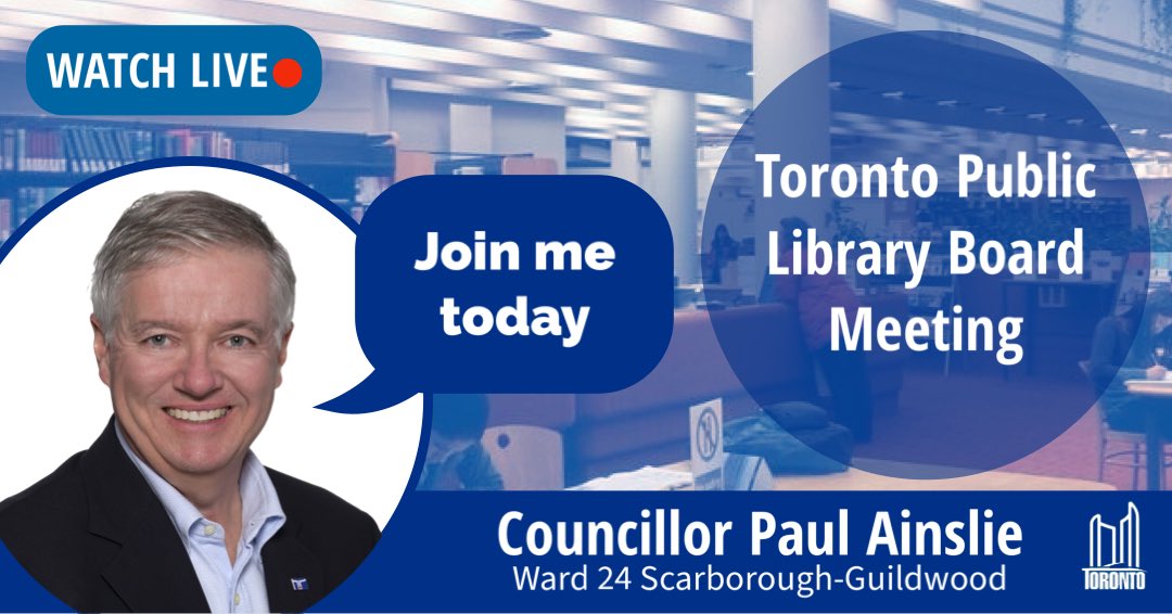 Starting at 6PM. Agenda and meeting link available at: 
torontopubliclibrary.ca/board

#TPL #TPLB #TorontoPublicLibrary #TorontoLibrary #CityofTO