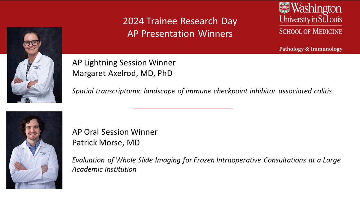 .@washupathedu Congratulations to our AP trainee winners of the 2024 Trainee Research Day. Their exceptional work showcases the depth of talent & innovation within @wusm_pathology. Your contributions are shaping the future of our field, and we are incredibly proud of you.