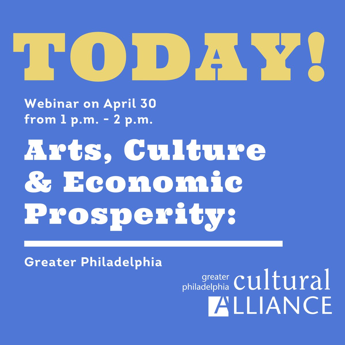 Last chance to register for today's webinar: 'Arts, Culture and Economic Prosperity: Greater Philadelphia'. Register at philaculture.org/prosperity