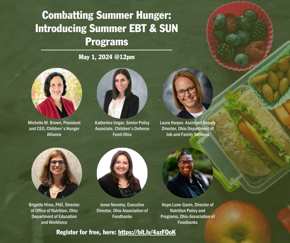 Join our Summer Hunger Lunch & Learn webinar tomorrow! Learn about the new Summer EBT program, SUN Bucks, resources for kids' summer meals, eligibility, enrollment, and more. Register now: bit.ly/4azFQoK