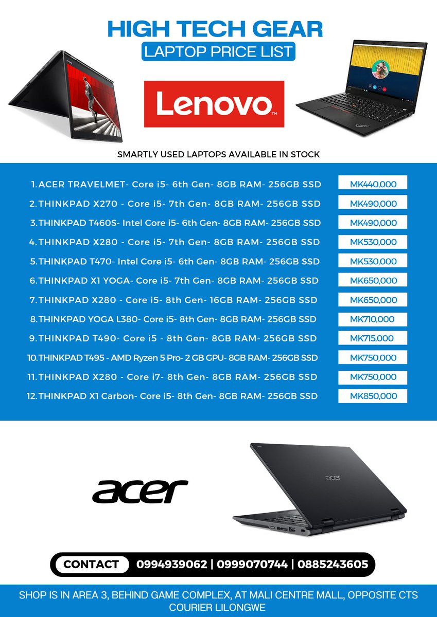 LENOVO laptops available at the shop.