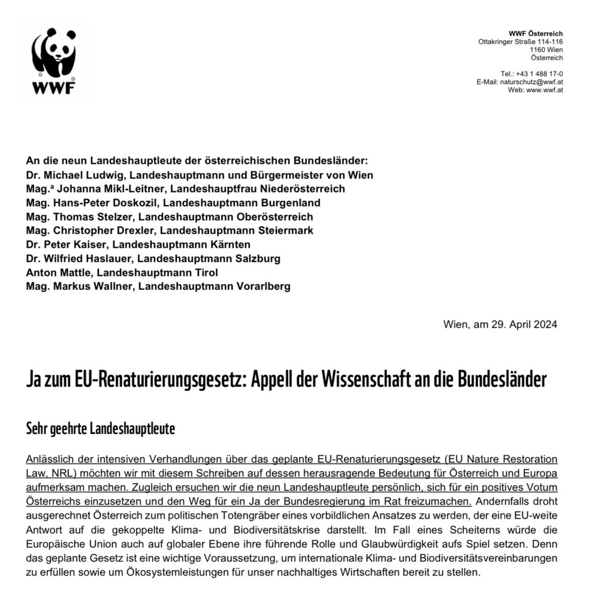 170 Wissenschaftler:innen fordern auf @wwfaustria-Initiative ein Einlenken der Bundesländer beim EU-Renaturierungsgesetz: Österreich kann zum Retter oder zum Totengräber einer gemeinsamen europäischen Antwort auf die Klima- & Biodiversitätskrise werden. #zib2 #restorenature