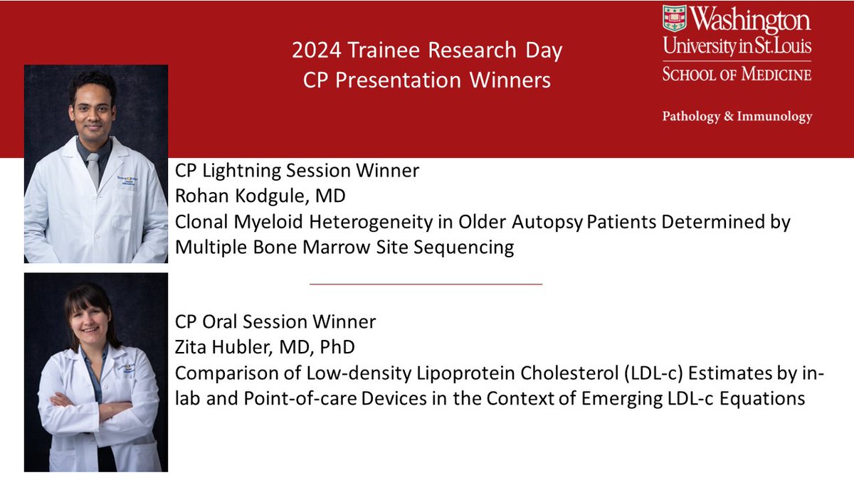 .@washupathedu Congratulations to our CP trainee winners of the 2024 Trainee Research Day. Their exceptional work showcases the depth of talent & innovation within @wusm_pathology. Your dedication to advancing research and sharing your findings is truly inspiring.