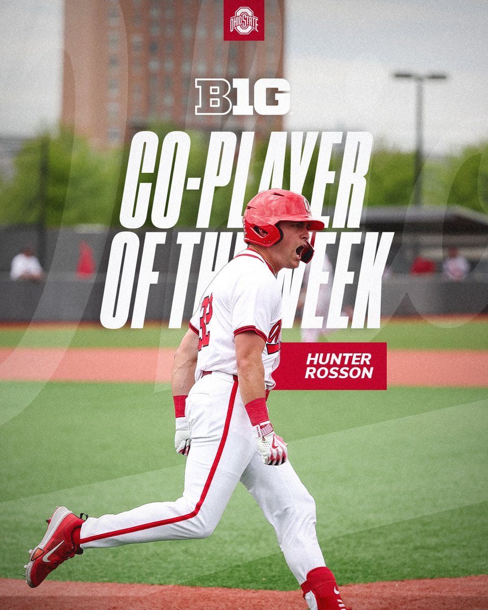 𝙃𝙖𝙫𝙚 𝙖 𝙬𝙚𝙚𝙠, @hunterrosson 👏 Rosson earns Big Ten Co-Player of the Week honors after slashing .545/.583/1.545 with a 2.129 OPS, three home runs and 12 RBIs last week‼️ #GoBucks