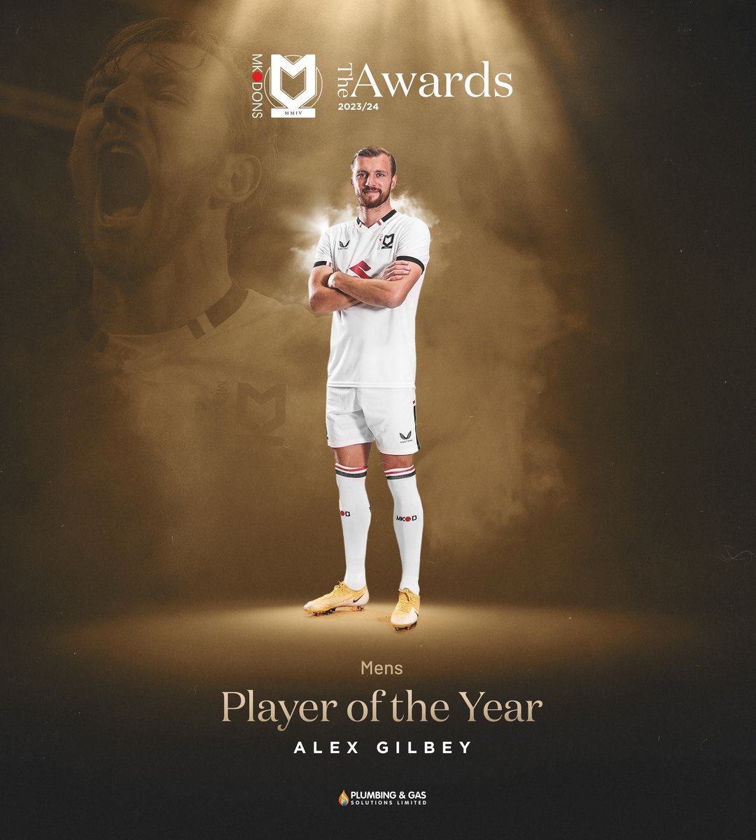 Your 2023/24 #MKDons Player of the Year, sponsored by @PGSolutionsltd is… ALEX GILBEY!! Congratulations, @agilbey8! 👏