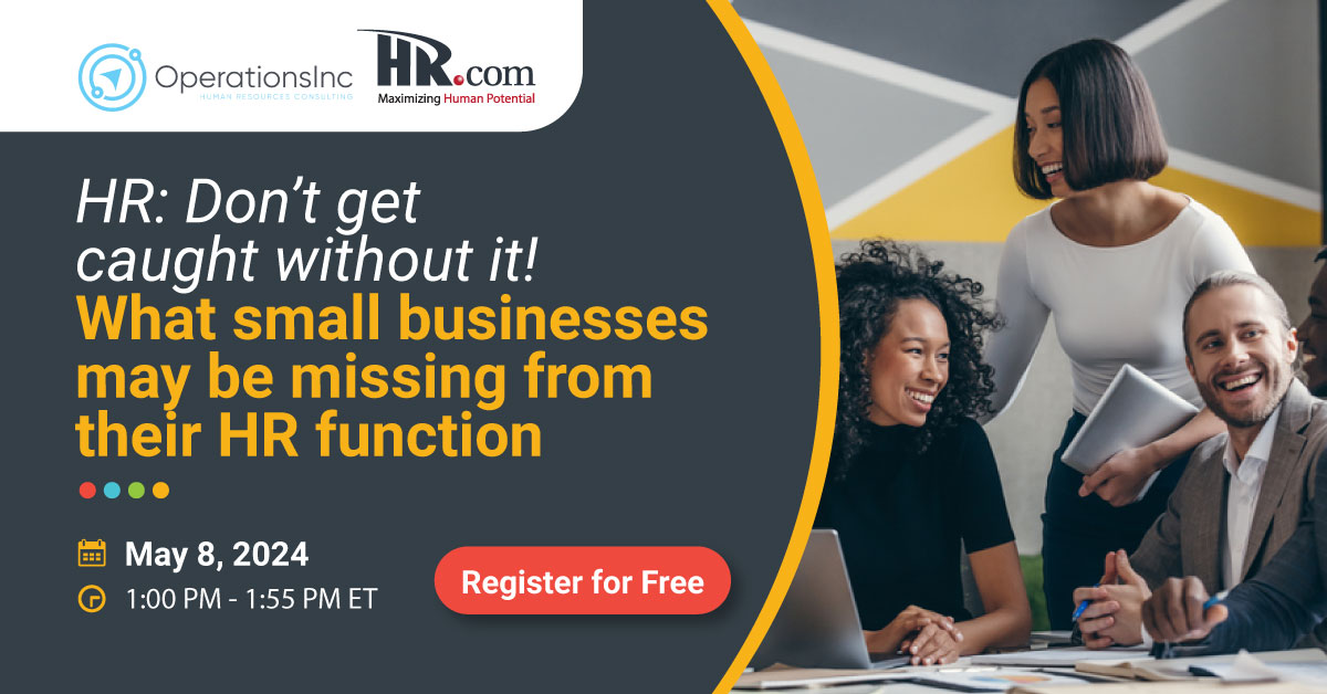 HR in a small biz? No problem! @OperationsInc has got you covered. From understanding federal, state, and local compliance to learning how to craft the ultimate employee handbook, this webcast will help you build your #HR expertise! #SmallBusiness okt.to/icGT1o