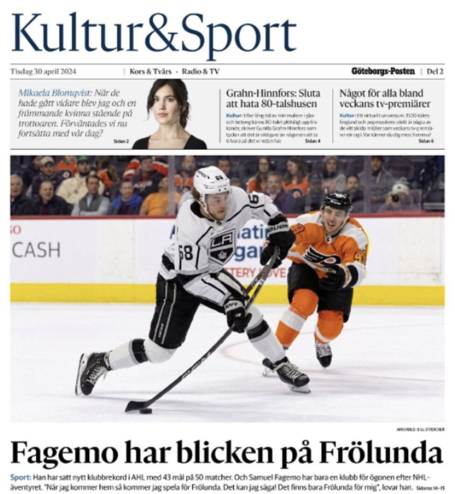 Fagemo har blicken på Frölunda @GPSporten #TomorrowsPapersToday