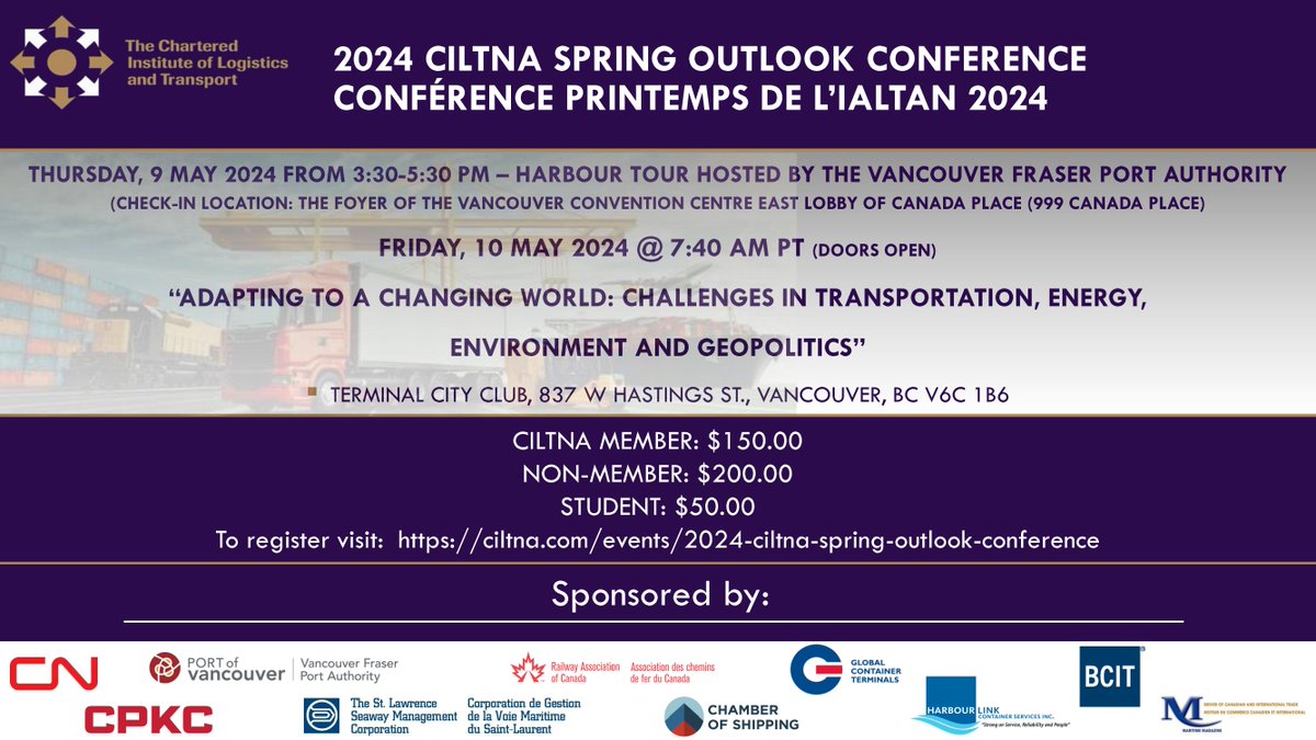 On May 10, join our VP Research & Strategy @VinaNadjibulla at the 2024 @cilt_na Annual Spring Outlook Conference, who will speak on the theme, “Adapting to a Changing World: Challenges in Transportation, Energy, Environment and Geopolitics.” Register now: ciltna.com/events/2024-ci…