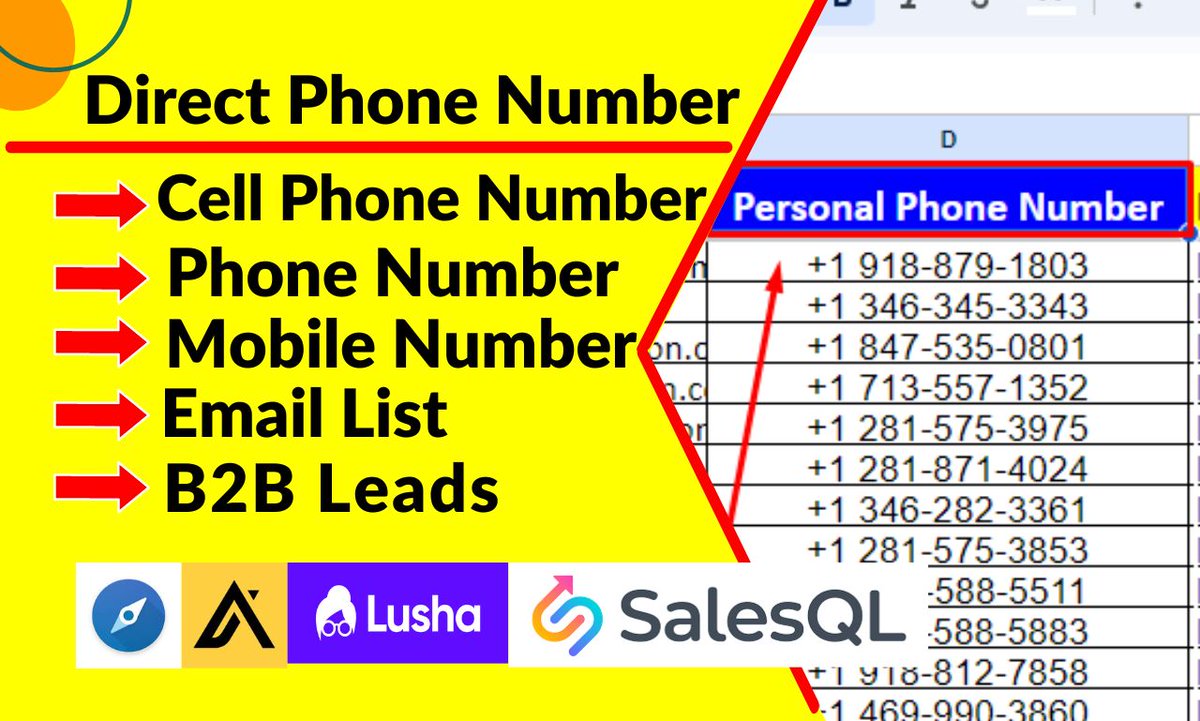 Get b2b Lead generation, Mobile numbers, direct phone numbers, and email list building for your email marketing campaigns.  #Valencia  #Madonna         
 Hire me: fiverr.com/s/7oqqga 
#TargetedLeads #MobileNumberList  #b2bleads #businessleads #PhoneNumberList