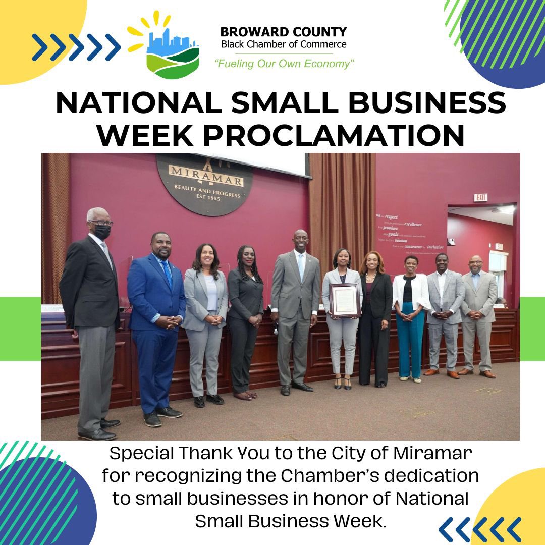 National #SmallBusinessWeek! 

The Chamber was recognized for its dedication to #smallbusinesses in #BrowardCounty for National Small Business Week!  Thank you City of Miramar! 

It is our pleasure to serve. Here’s to the innovative, brave, hard working #entrepreneurs!