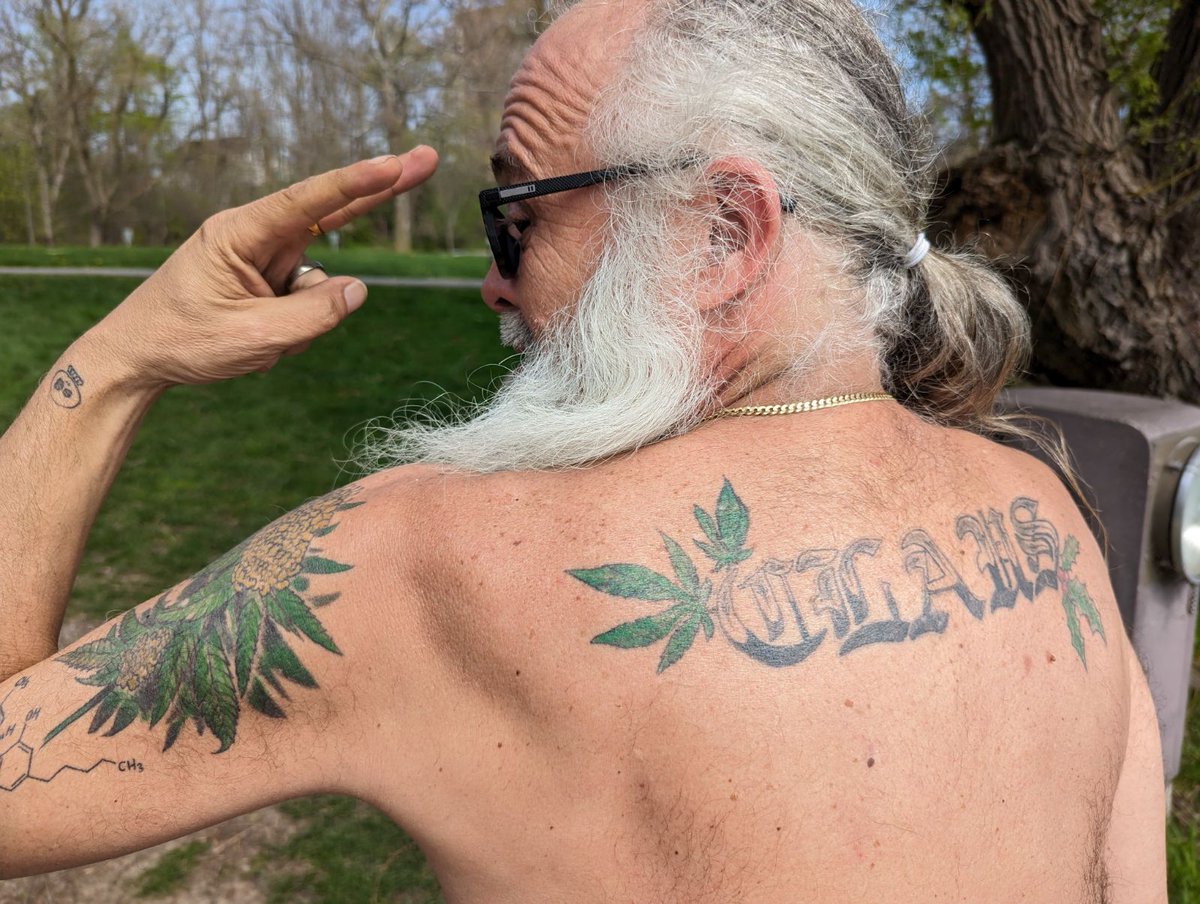 Mrs Claus wanted a pic of the back tattoo together with the arm bud, so here it is! Got any ink yourself? Let's see them in the comments! ✌️💚🪴 #StonerFam #CannabisCommunity