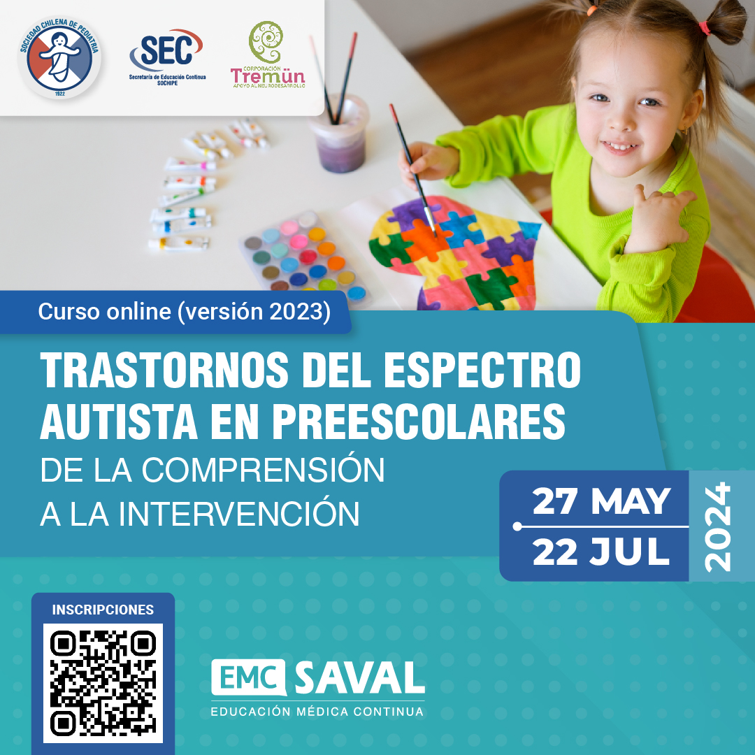 TRASTORNO DEL ESPECTRO AUTISTA EN PREESCOLARES, DE LA COMPRENSIÓN A LA INTERVENCIÓN 💙💙💙 Participa de este curso dirigido a profesionales de la salud. Su objetivo es sentar bases de una comprensión amplia del Trastorno del Espectro Autista Más info en emc-saval.cl/2024-SOCHIPE-