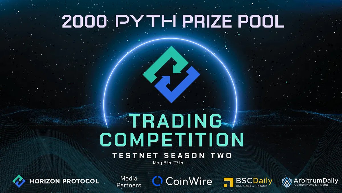 Horizon Futures Testnet Trading Competition - Season 2 x @coinwirehq Experience decentralized futures trading with top-notch tools and 50x leverage on #HorizonFutures 🏆 2000 $PYTH prize pool 🗓 May 6th - May 27th Seize the opportunity and let your trading skills shine!