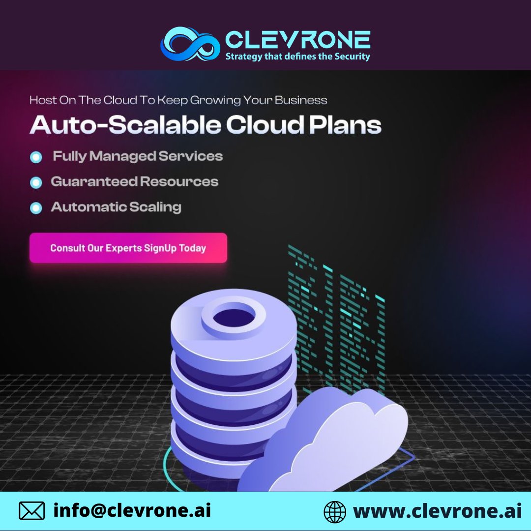 'Unlock endless growth potential with auto-scalable cloud plans at  CLEVRONE! 🚀 Host on the cloud and watch your business soar! ☁️

#CloudHosting #Scalability #BusinessGrowth #clevrone #cloud #managedservices #trending #businesstips #innovation #CloudSecurity #Cloudstorage