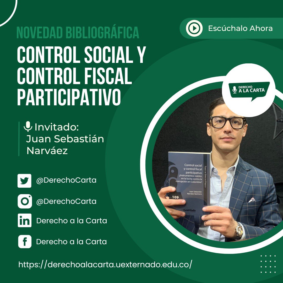 #NuevoPodcast📣 En este podcast Juan Sebastián Narváez nos habla de su libro “Control social y control fiscal participativo ¿Instrumentos viables en la lucha contra la corrupción en Colombia?” open.spotify.com/episode/5Cv1F1… #ControlFiscalParticipativo #ControlSocial