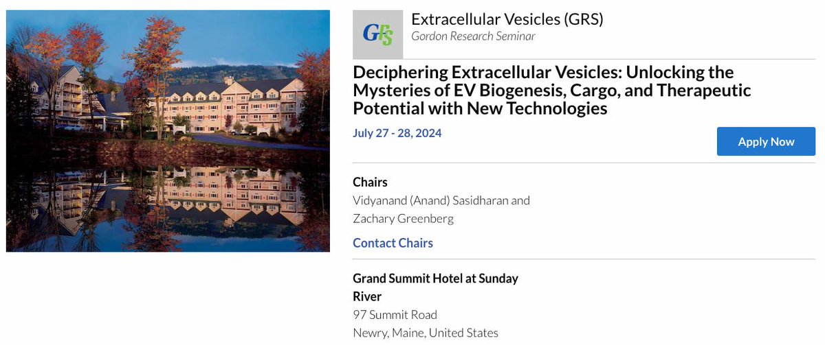 Just 89 days until the GRS EV meeting at Sunday River, Maine! Join us for one of the largest student/trainee-organized extracellular vesicles seminars. Spots are filling up fast, so secure yours now. Register today and be part of the excitement! #ISEV #GRS #ExtracellularVesicles