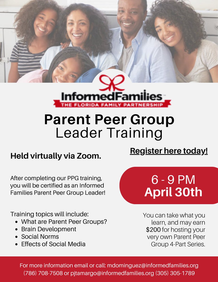 Empower your community! 💪 Join our training covering Brain, Social Media, Social Norms, & Parent Peer Groups. Gain tools to host your own sessions & make a difference! 🌟 Register now via link in bio! #InformedFamilies #Parenting #ZoomTraining