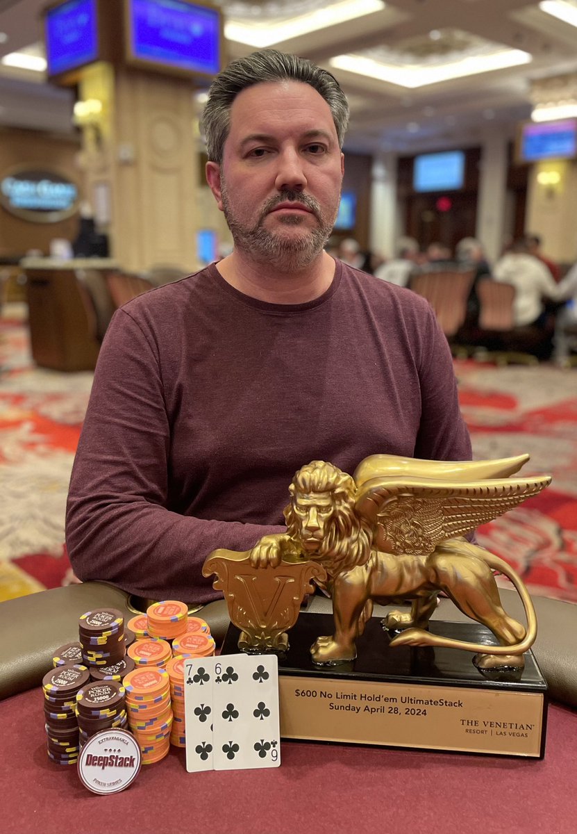 Congratulations to Daniel Jones of Kingwood, TX who was the outright winner in our DeepStack Extravaganza Event #46 $600 NLH UltimateStack $150,000 guarantee on 4.28.24 Daniel takes home the DeepStack Extravaganza silver coin, the trophy, and $36,525