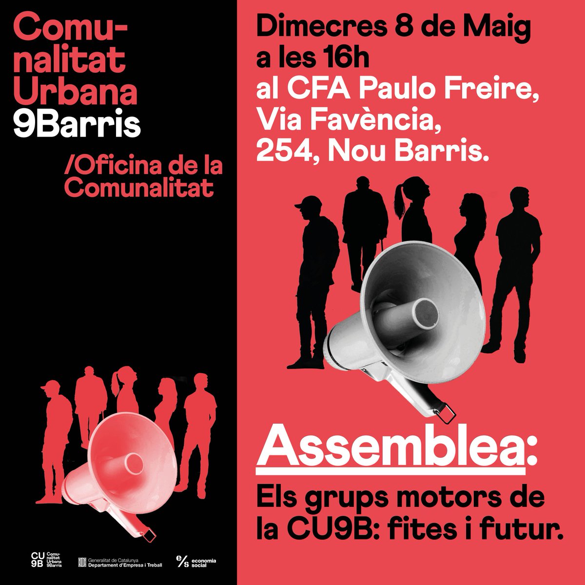 Tanquem la primera edició de la Comunalitats Urbanes a Nou Barris, amb una assemblea on els grups motors dels eixos de treball seran protagonistes Grups Motors: Fites i Futurs ⏰ 8 de Maig, de les 16:00 a les 18:00 📍 CFA Paulo Freire