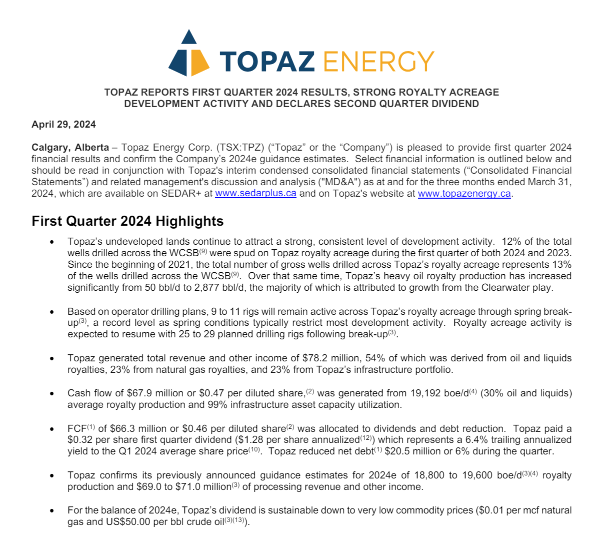 $TPZ.TO Topaz Energy Q1 2024 ER is out. 🐎

#Investing #NaturalGas #EnergyInfrastructure #Royalty #LNG #CanadianLNG  

topazwebsite.cdn.prismic.io/topazwebsite/Z…