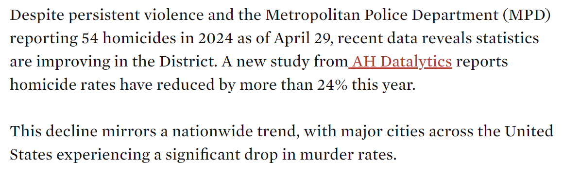 This is a good, nuanced view of violence in DC. It's important to recognize both the ongoing violence as well as the improvement over the past several months.