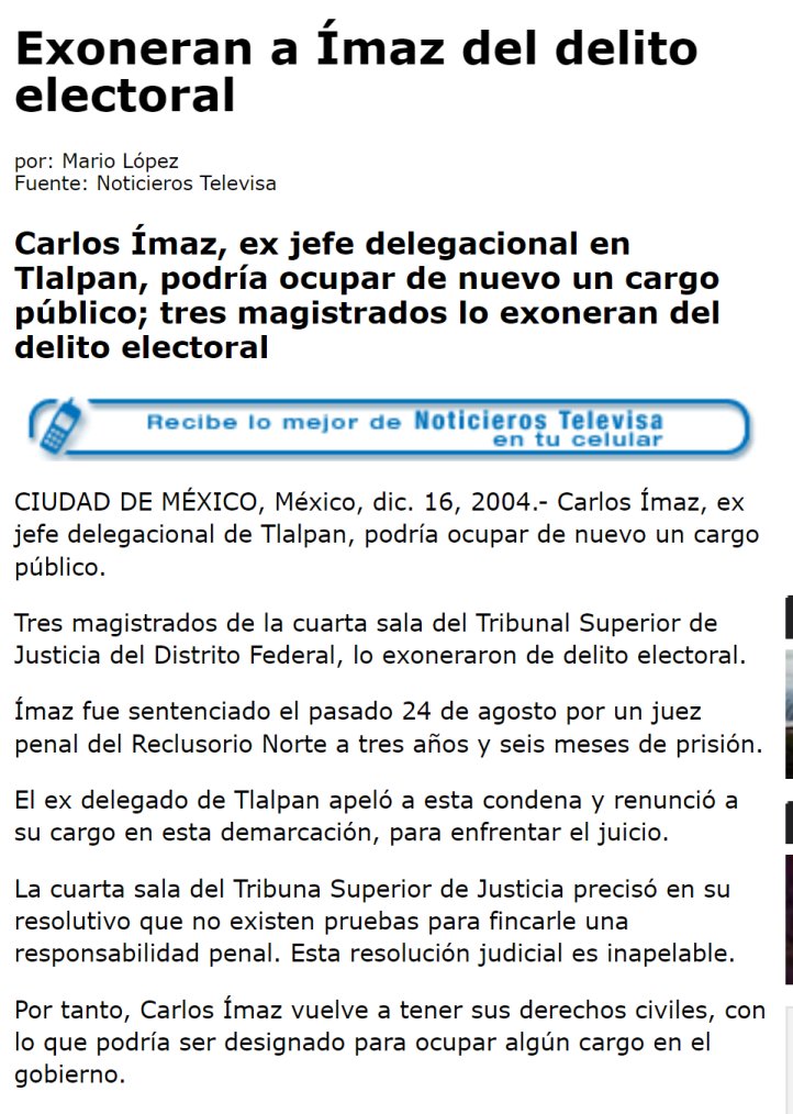 3. Imaz es inocente. Hace 20 años fue exonerado de todo delito por la 4a Sala del TSJ del entonces DF.