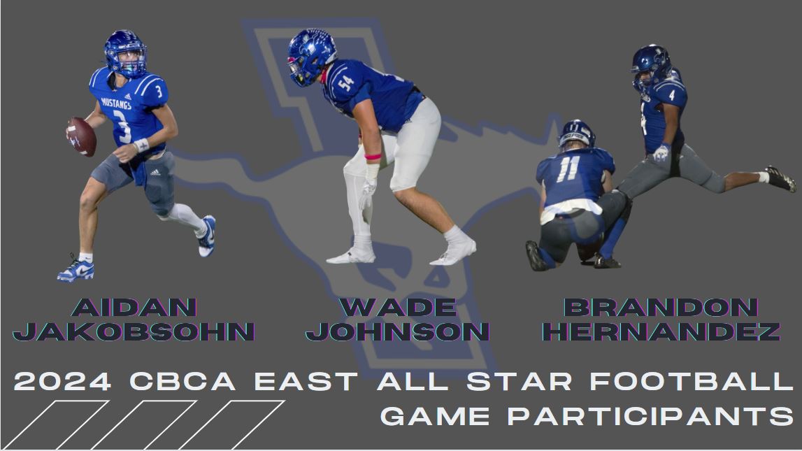 Mustangs representing Team East in the 2024 CBCA All Star Football Game!! @JakobsohnAidan @Wade_Johnson77 @cbcatx1 @CoachQ33 @coachhillis @CoachHawks1 @CoachRGonzales @CoachTrillWill @coachrsanchez @CoachCoffield