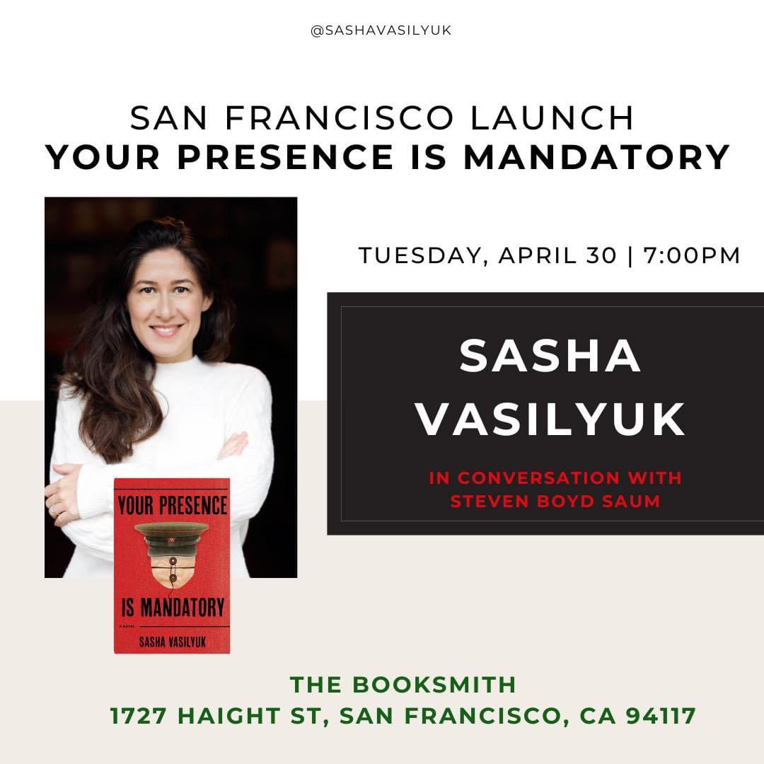 YOUR PRESENCE IS MANDATORY tomorrow at Booksmith in SF