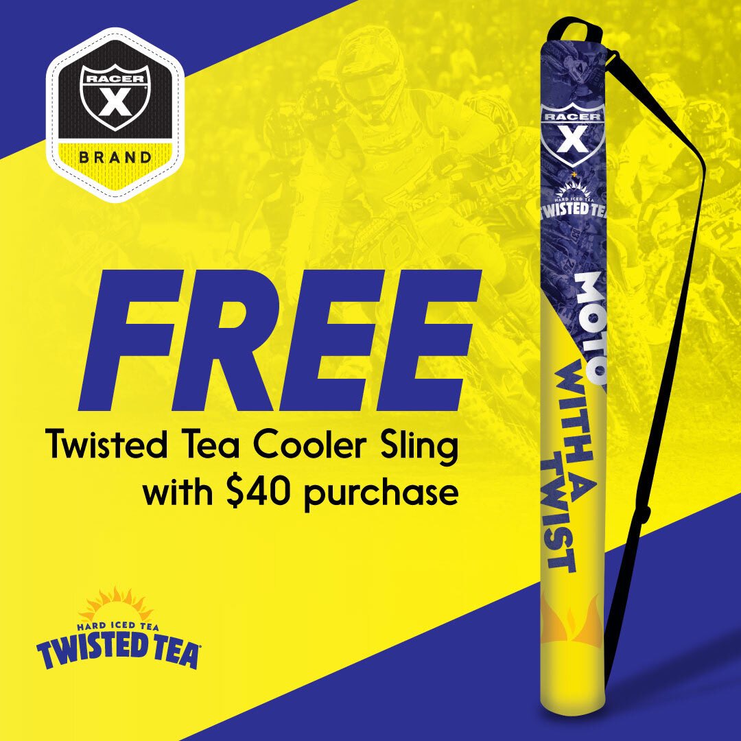 Keep your bevs cool 😎 Get a FREE @racerxonline @twistedtea Cooler Sling with any $40 purchase‼️

Visit RacerXbrand.com and get em just in time for @promotocross to start 🏖️☀️ #RacerXbrand