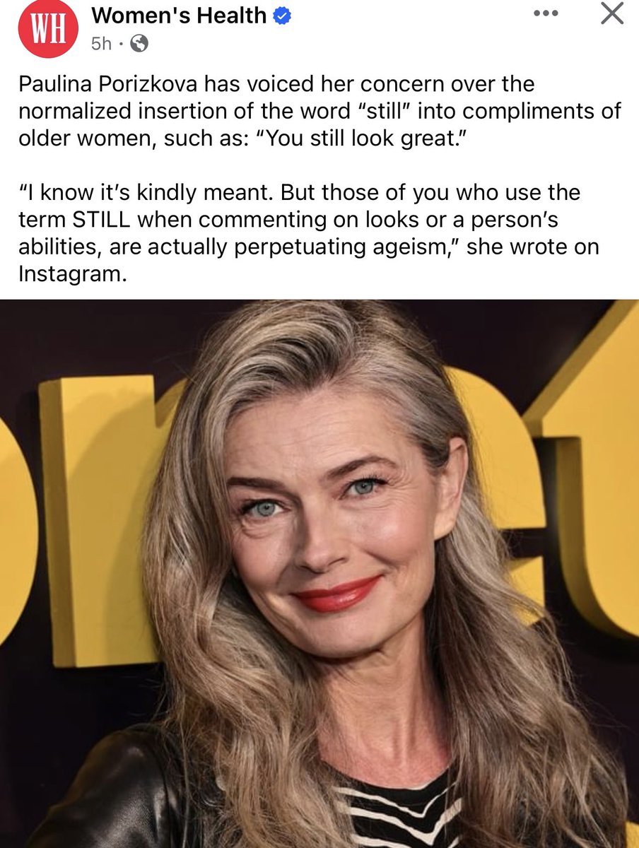 Also saying “You look good FOR your age.”  I get this one a lot. Does that mean if the person were ten years younger they wouldn’t look good? Never understood that one.🤔#StarfishClub @paulinaporizkov @WomensHealthMag