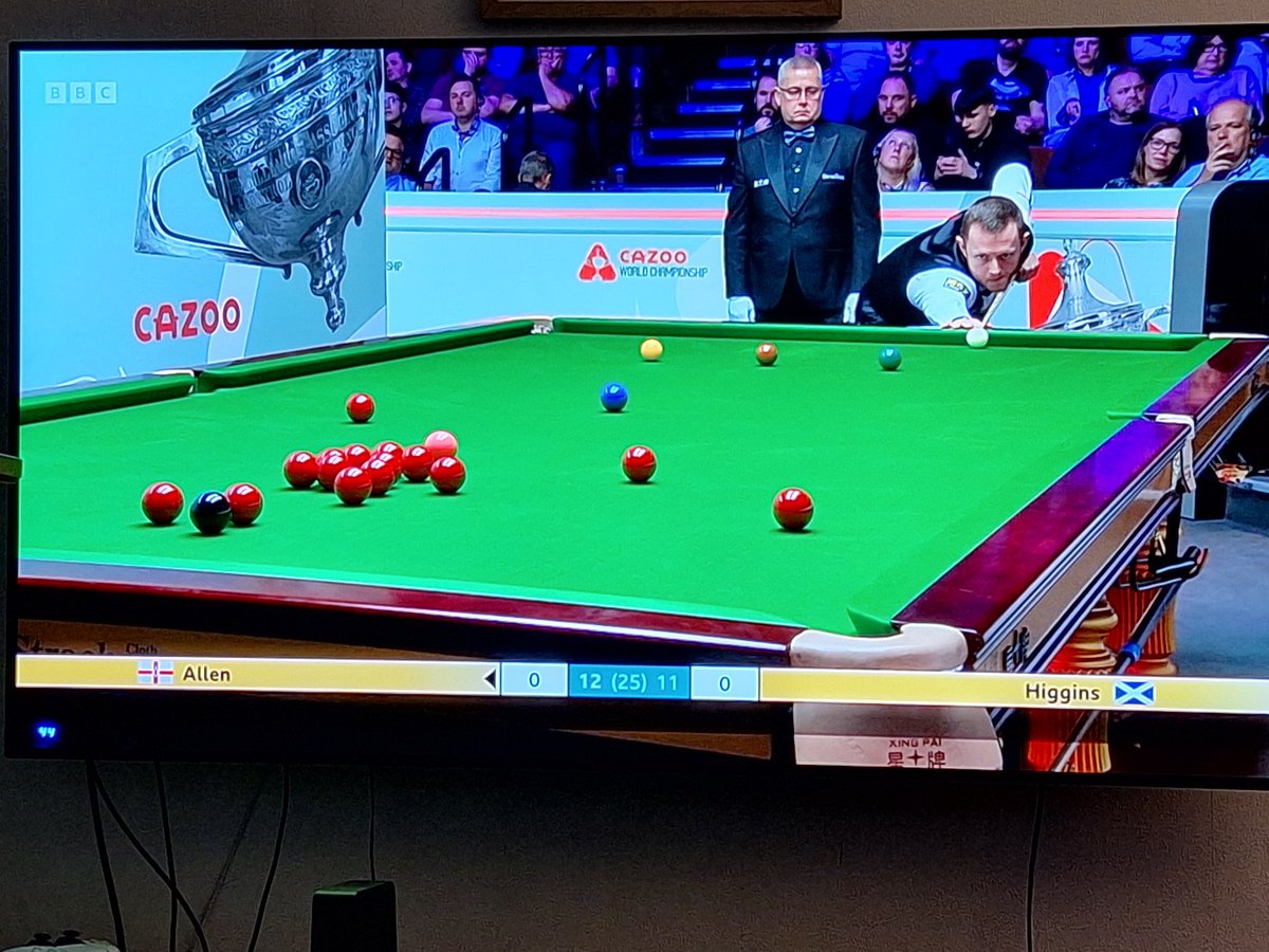 Allen VS Higgins: Really enjoyable game. Could go either way. Would of course like to see Allen progress as Higgins has already won a few times and Allen is a local lad from Co. Antrim. NI has a few snooker legends. Alex Higgins? Dennis Taylor? 🤗