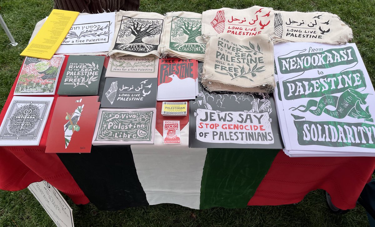 University of Minnesota - Twin Cities Free Art for a Free Palestine 🇵🇸 (@DivestUMN Solidarity Encampment — come find our table underneath the *red tent* on The Mall, here while art lasts!)
