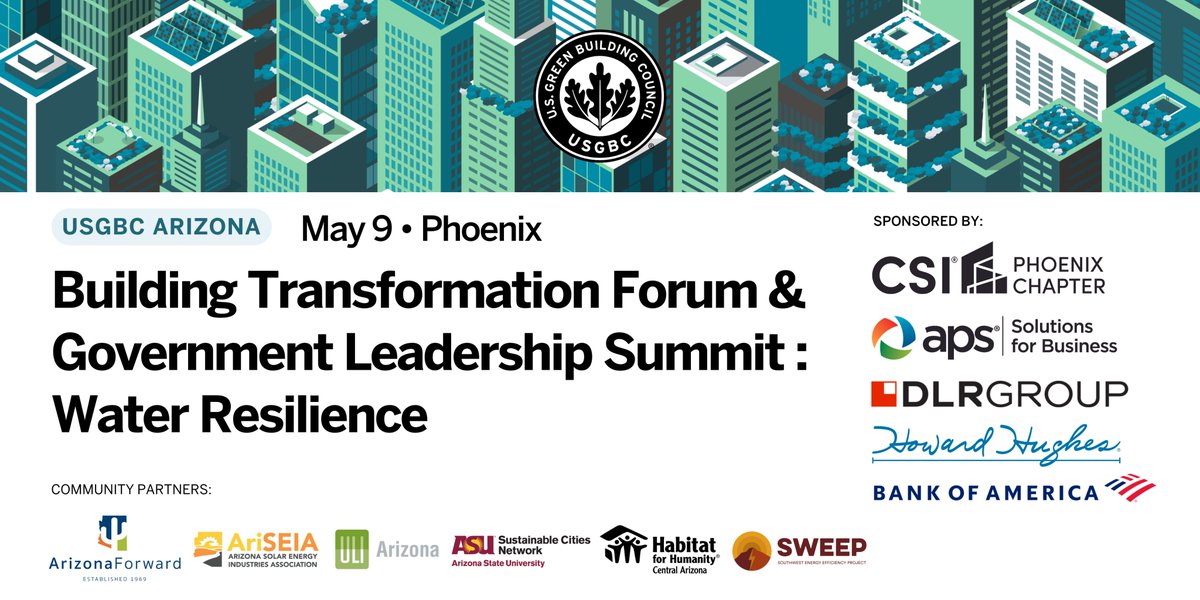 We're excited to join @USGBC #Arizona next week for a forum centered around water resilience in collaboration with LEED for Cities Local Government Leadership Series. Join us and other local leaders to explore innovative water strategies and create impact in our communities.…