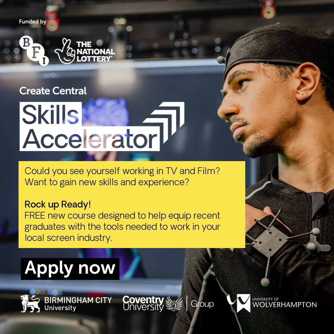 Rock up Ready! Delivered by @MyBCU & @wlv_uni is a FREE course for recent grads looking to work in the screen sector & we really want to hear from underrepresented talent. 🔗 bcu.ac.uk/courses/rock-u… #RockUpReady #SkillsAccPro #CreateCentralUK