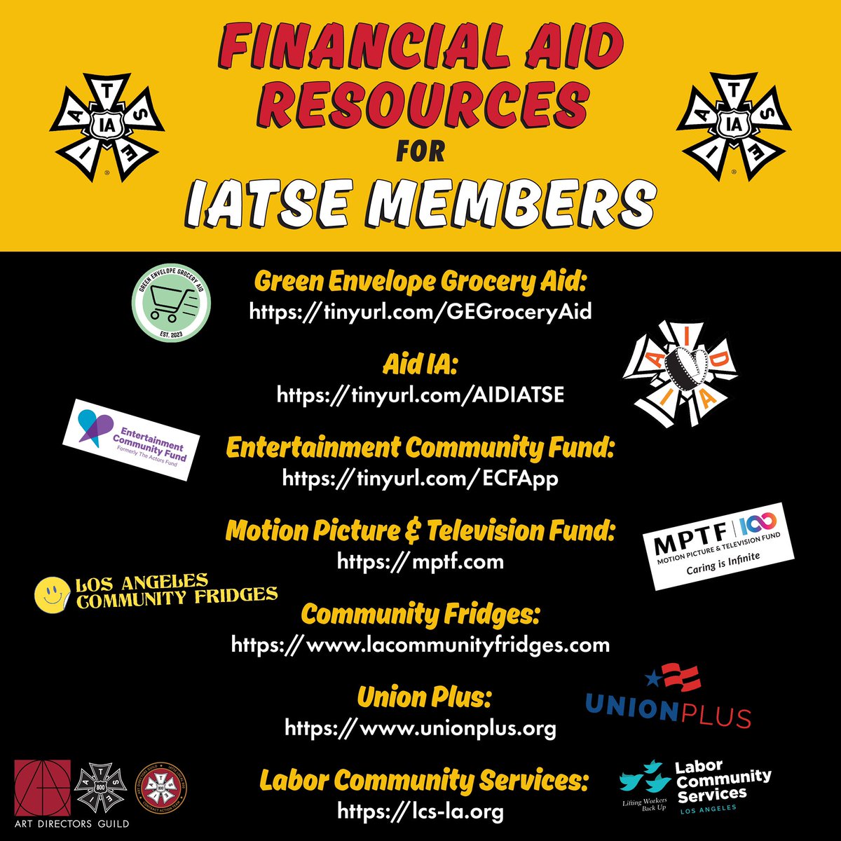 TAGYoungWorkers's tweet image. Courtesy of ADG L800’s Contract Action Team, here are some financial aid resources available for all IATSE members! That includes The Animation Guild!