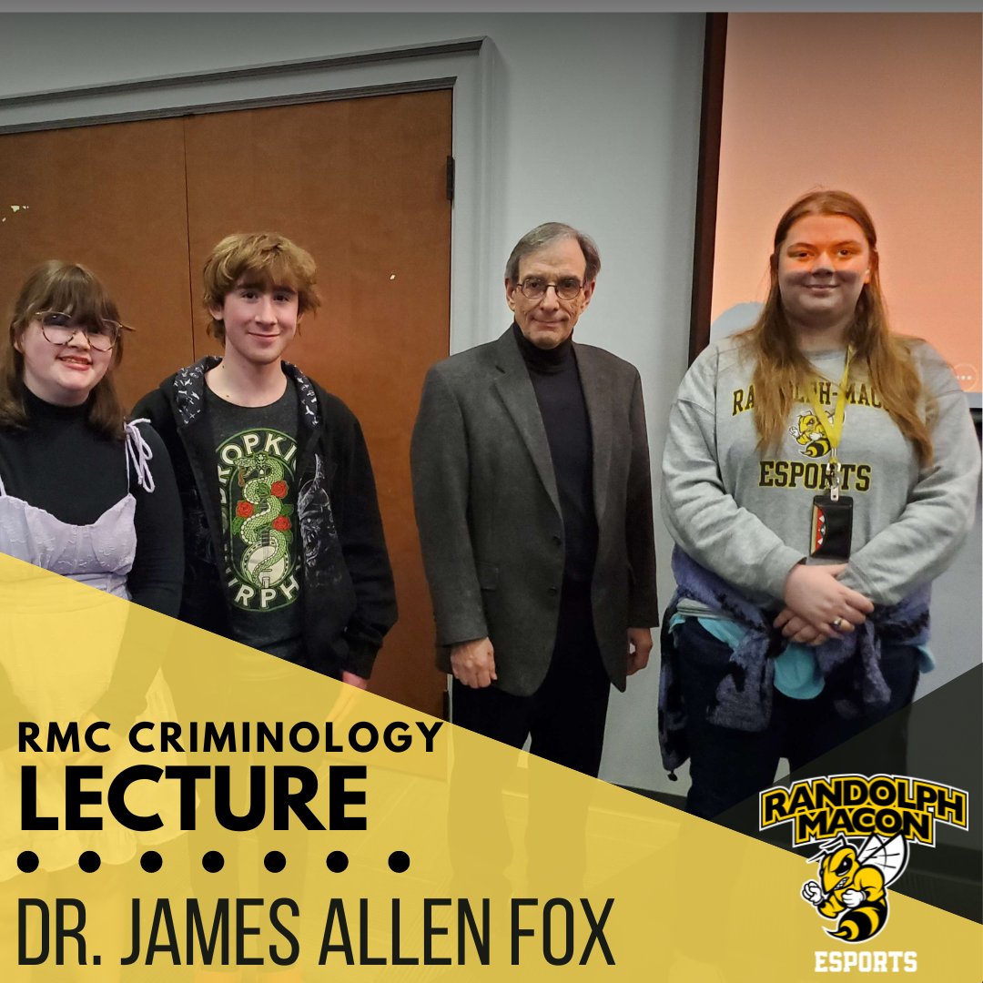 Esports went to support the criminology department at a lecture given by Dr. James Allen Fox on Serial Murders. Criminology invited Dr. Fox to campus to give his lecture and ended up filling every seat in Truist Theater to the point it was standing room only

#RMCEsports #rmc