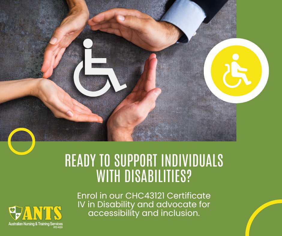 💙 Become a beacon of support for those with disabilities! Enrol in the CHC43121 Certificate IV at ANTS and acquire the expertise to provide compassionate care and advocacy. Transform lives with us! 👩‍🦽🌟 #DisabilityAdvocate #CompassionateCare #ANTS