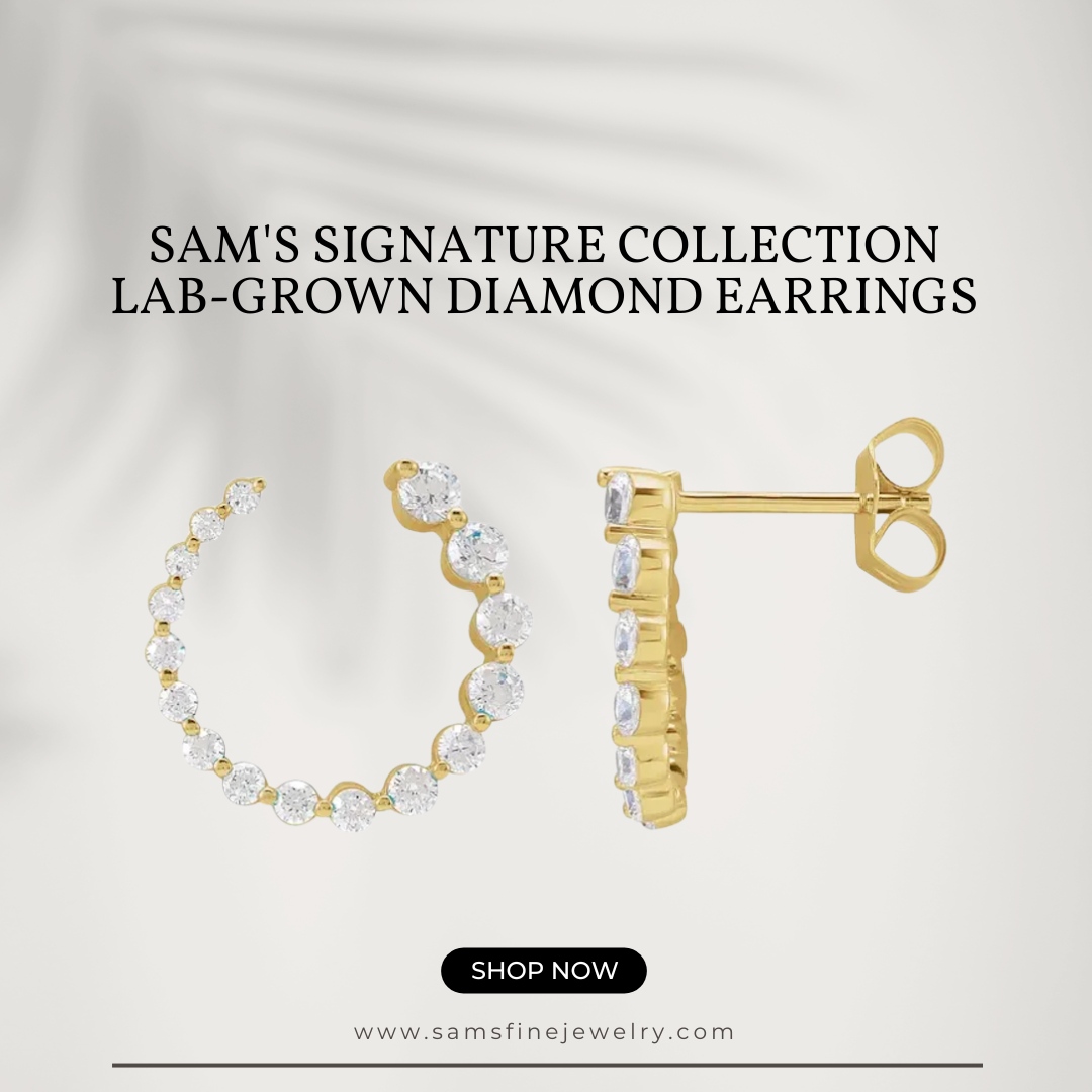 Sparkle and shine with Sam's Signature Collection Lab-Grown Diamond Earrings. Experience the unmatched beauty and brilliance of lab-grown diamonds, crafted to perfection for those who appreciate elegance and ethical sourcing. 

#samsfinejewelry #bridaljewelry #diamonds #jewelry