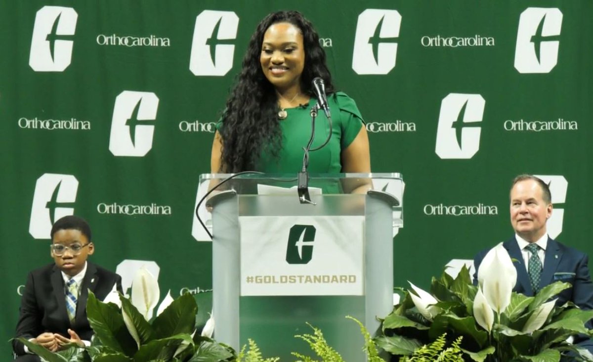 New UNC Charlotte head women's basketball coach Tomekia Reed being introduced at today's press conference. @CoachTReed @blacksportsinc