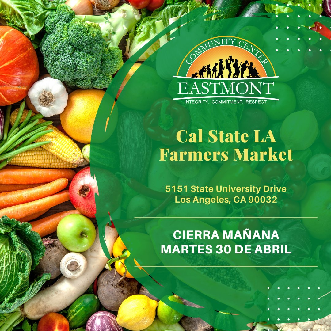 Attention 📣 Our East LA Farmers Market @CalStateLA will be ending TOMORROW Tuesday, April 30th, 2024. We will return in the fall. Last chance to use your #MarketMatch and #EBT. See you MAÑANA!