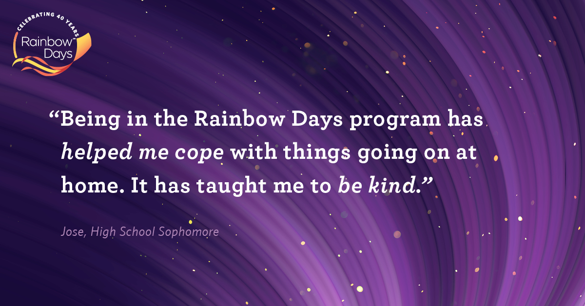 It's natural for children and teens to need guidance on navigating high-risk situations they may face at home. All Rainbow Days support group participants learn essential coping skills that can help them be resilient through trauma and adversity. #HelpKidsRise