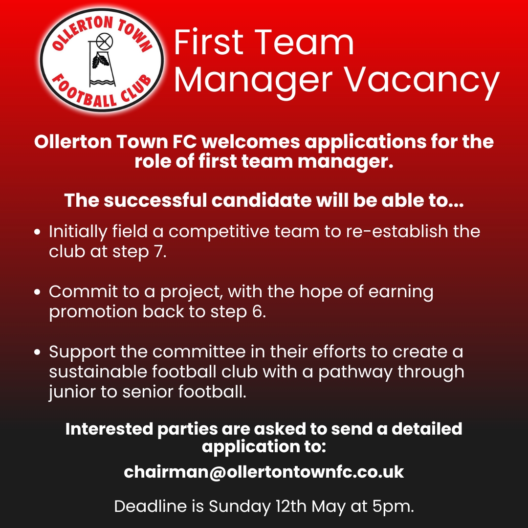 Applications for the role of first team manager are now open. | #UpTheTown 🔴⚫️