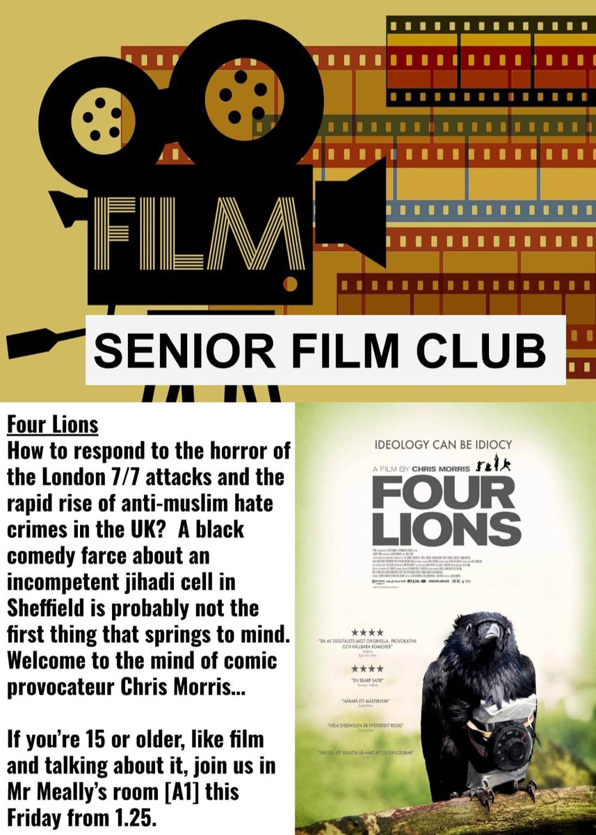 SENIOR FILM CLUB Not since Booksmart has a film raised as much laughter as last week's boisterous showing of Four Lions. Legendary status officially granted…